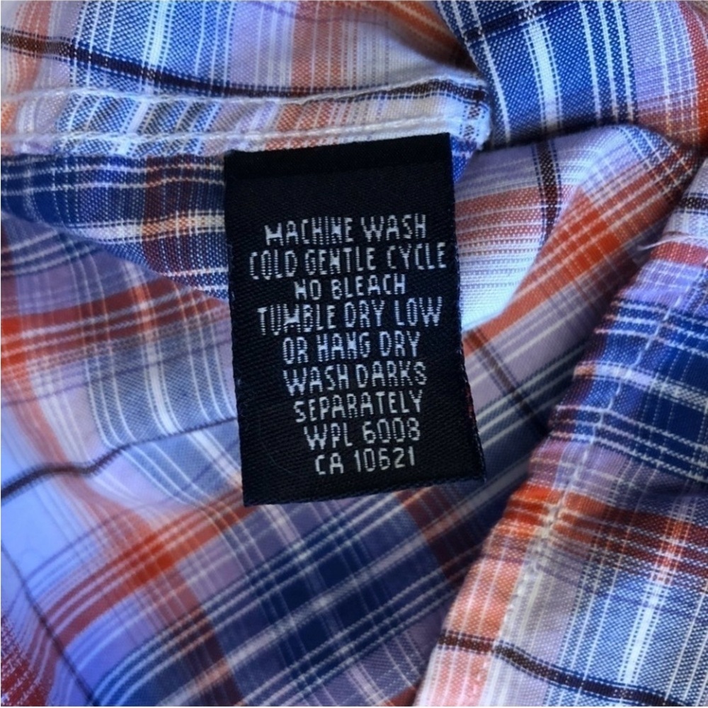 ROUGH STOCK Panhandle Slim Blue and Red Plaid Button Down Shirt-S 100% Cotton - Picture 7 of 7